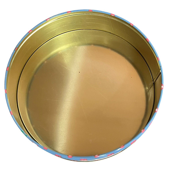 Lillian Vernon Vtg 1986 Tin Trinket Button Box Blue With Red Flowers Country - Picture 5 of 8